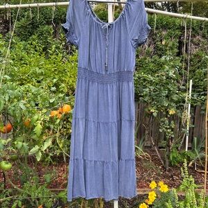 Mlle Gabrielle Blue Smocked waist plus Women's Dress 3X